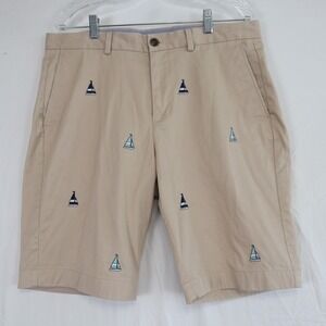 Brooks Brothers Shorts Mens 36 Sailboat Chino Resort Casual Flat Front Tan Khaki